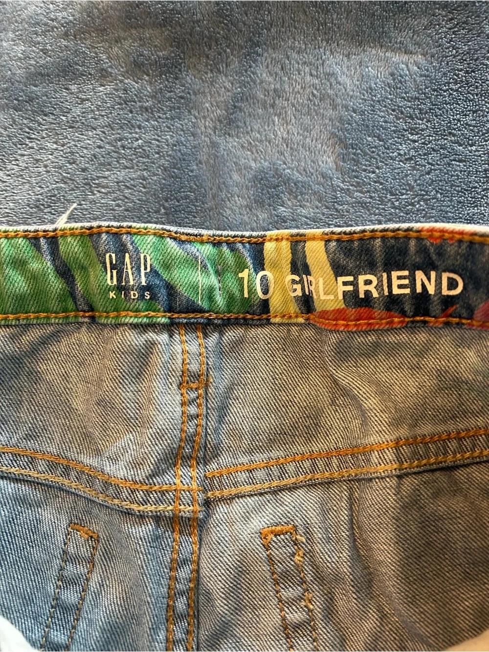 GAP Kids Painted Waistband Girlfriend Jeans - Blue, Green, Yellow, Orange